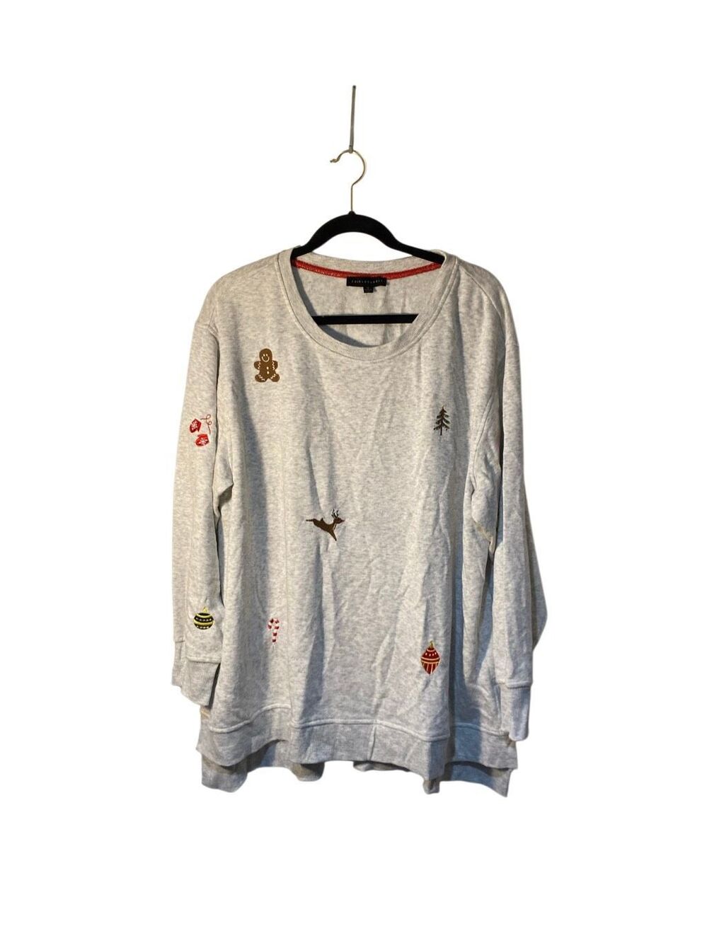 Jane &. Delancey gray embroidered holiday Christmas sweatshirt 1X